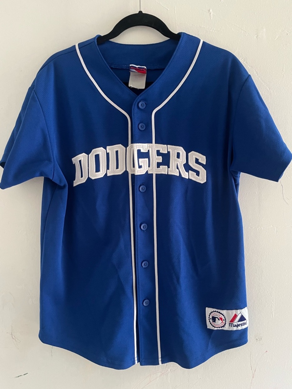 Dodgers Majestic Blue Baseball Button-Up Jersey with White Piping - Picture 2 of 5